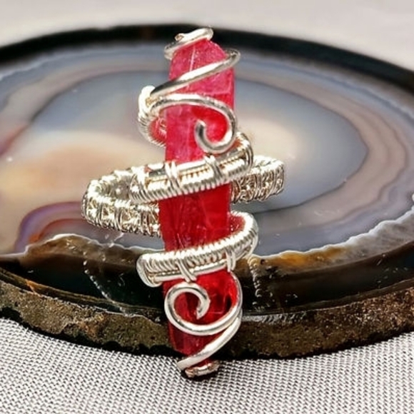 Handmade Unique Crimson Ward Ring Size 7 Silver Red